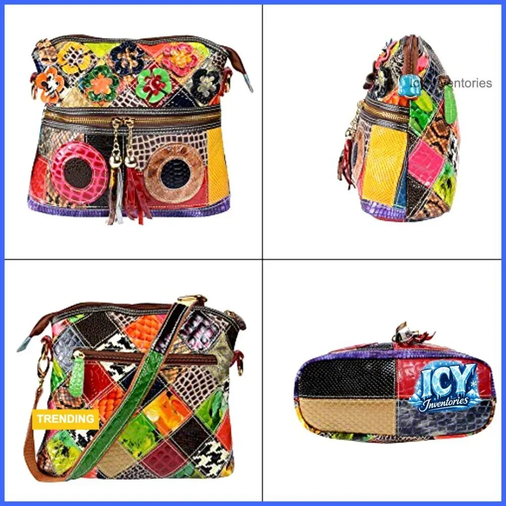 Genuine Leather Crossbody Bag with Adjustable Strap, Multiple Pockets